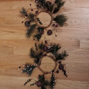 Rustic Candle Rings Evergreen Berries Bells Western Country Farmhouse Christmas